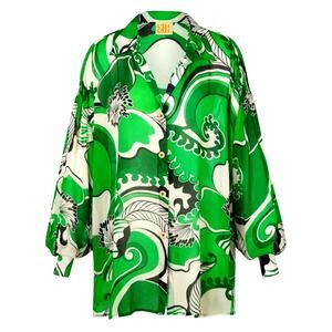 CinCin Long Sleeves Golden Buttons Up Shirt BlouseSize S Oversize 100% Viscose
